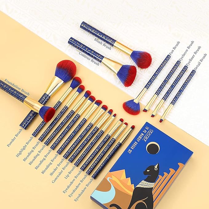 Docolor Makeup Brushes 19Pcs Makeup Brush Set Premium Gift Synthetic Powder Kabuki Foundation Contour Blush Concealer Eye Shadow Blending Liner Make Up Brush Kit, Ancient Egyptian Series-FemmiqueWomen