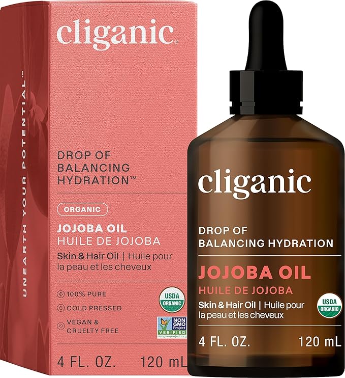 Cliganic Organic Jojoba Oil, 100% Pure (4oz) | Moisturizing for Face, Hair, Skin & Nails | Natural Cold Pressed Hexane Free | Base Carrier Oil (Packaging May Vary)-FemmiqueWomen