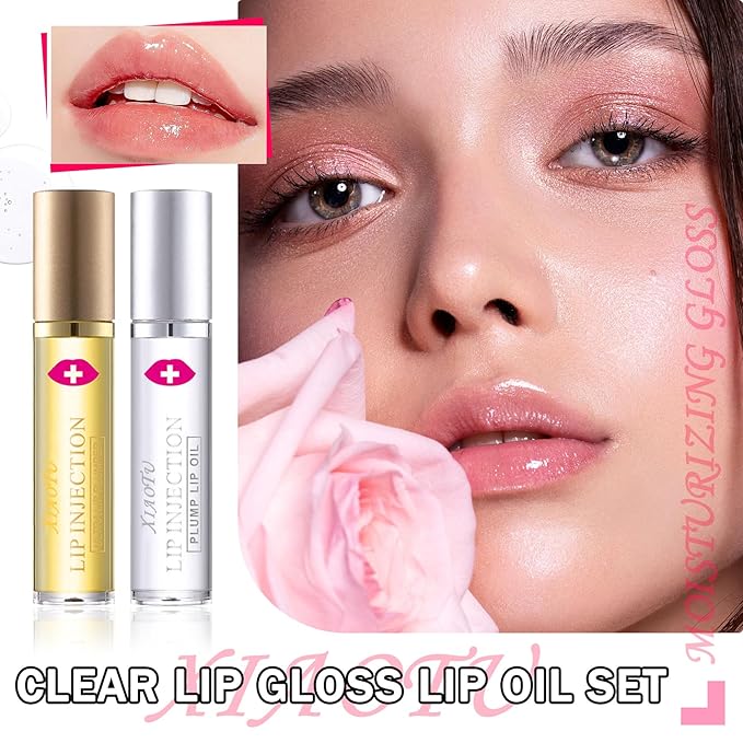 2PCS Plumping Lip Oil Set,Hydrating Lip Plumper Oil,No-Sticky Fuller Lip Oil Reduces Fine Lines,Hydrating Lip Plumping Lip Gloss for Moisturizing Dry Lips-FemmiqueWomen