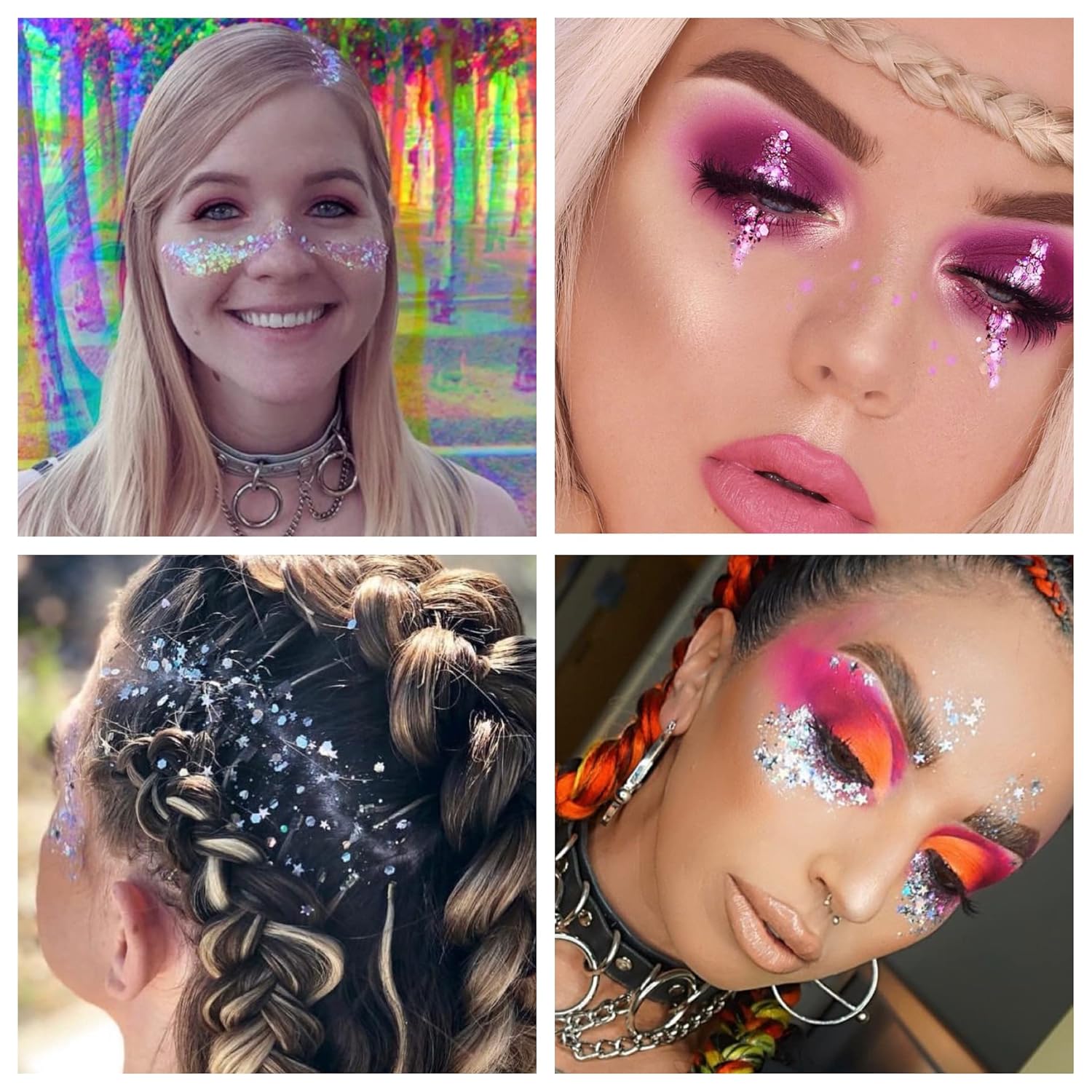 12 Pack - Multi-Colored Face & Body Glitter - Glue Included - Rainbow Chunky Glitter - Uses Include: Festival Rave Makeup Face Body Nails Resin Arts & Crafts, Resin, Tumblers, Bath Bombs-FemmiqueWomen