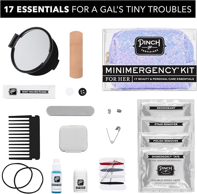 Pinch Provisions Purple Periwinkle Minimergency Kit, includes 17 Travel-Sized Cosmetic Essentials, Convenient for Purses, Emergency Beauty Accessories, Gifts for Holiday’s & Birthday’s-FemmiqueWomen