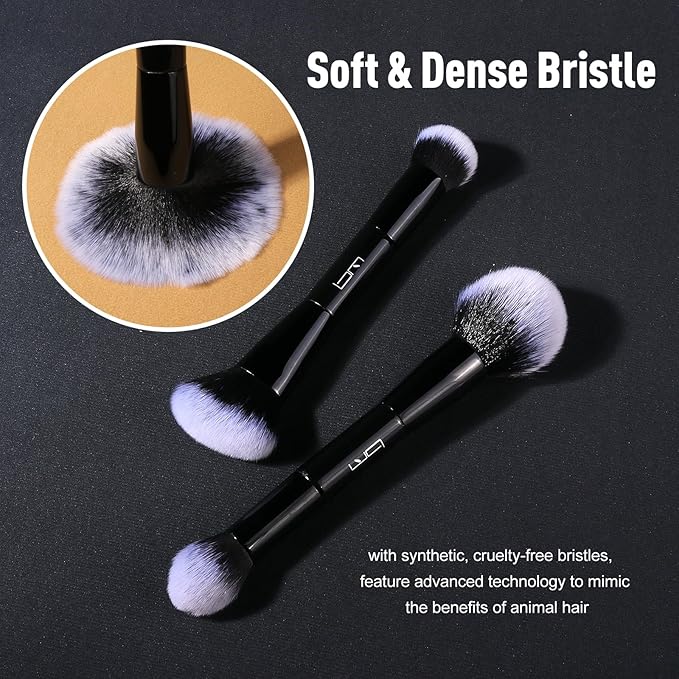 2Pcs Duo End Makeup Brushes, Foundation, Powder, Contour, Concealer, eye makeup Brush, Double-ended Multi-functional Synthetic Cosmetic Tools Makeup Brushes(Black)-FemmiqueWomen