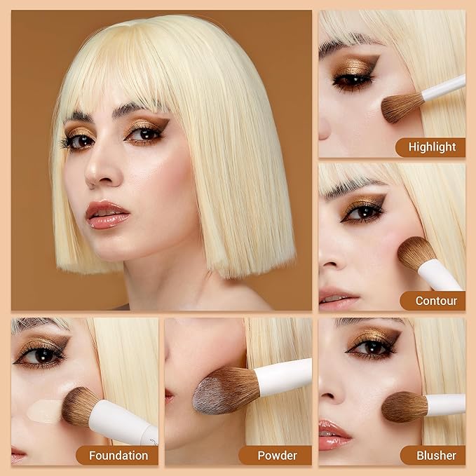 Jessup Makeup Brush Set 5Pcs Face Makeup Brushes Vegan Soft Foundation Brush Blush Brush Bronzer Contour Brush Highlighter Brush Fluffy Setting Powder Brush, Light Grey T493-FemmiqueWomen