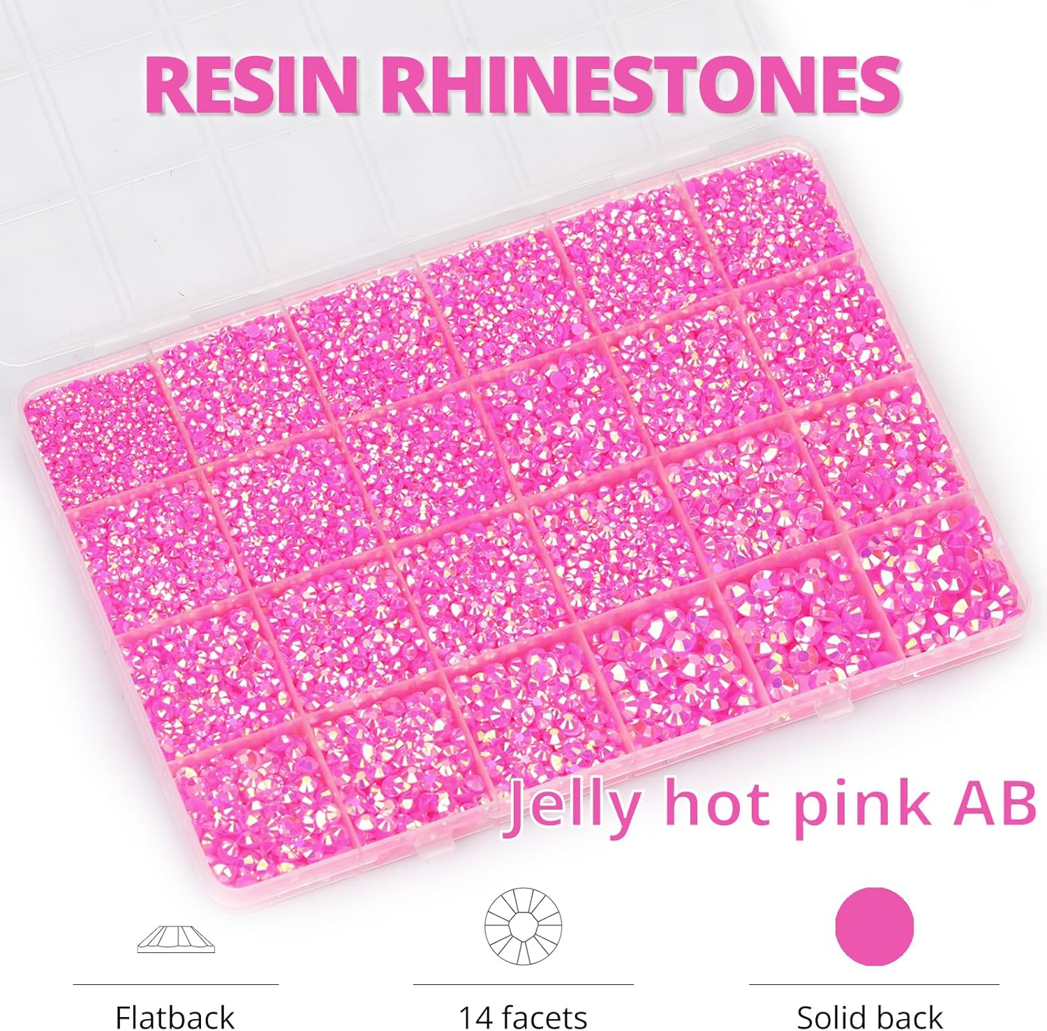 30000Pcs Resin Jelly Rhinestones Set for Crafting Bedazzling, Hot Pink AB Flatback Gems Jewels for Crafts Clothes Shoes Fabric Outfit Makeup, Flat Back Crystal 2-6mm with b 7000 Glue-FemmiqueWomen