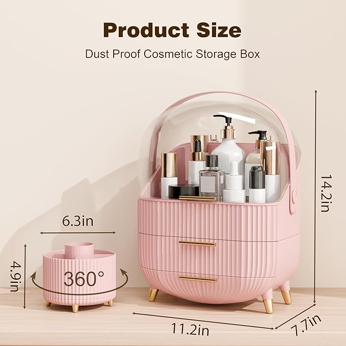 Makeup Organizers and Storage Make up Organizer for Vanity Cosmetics Skincare With Lid and Drawers Display Cases for Countertop Bathroom Women Teenager Girl Gifts(Pink+Brush Holder)-FemmiqueWomen