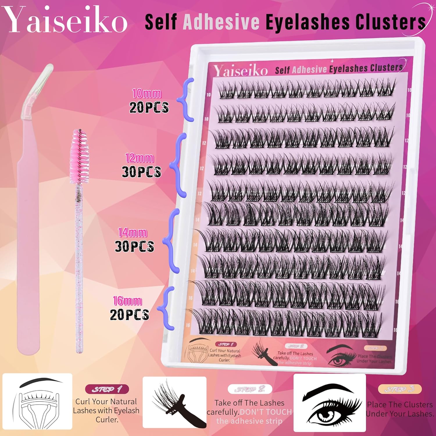 Self Adhesive Eyelashes Clusters Wispy Eyelash Extension Self Adhesive Eyelashes Reusable Press on Lashes No Glue Needed lash Clusters 10-16mm D Curl Individual Lashes Extensions with Tweezers-FemmiqueWomen