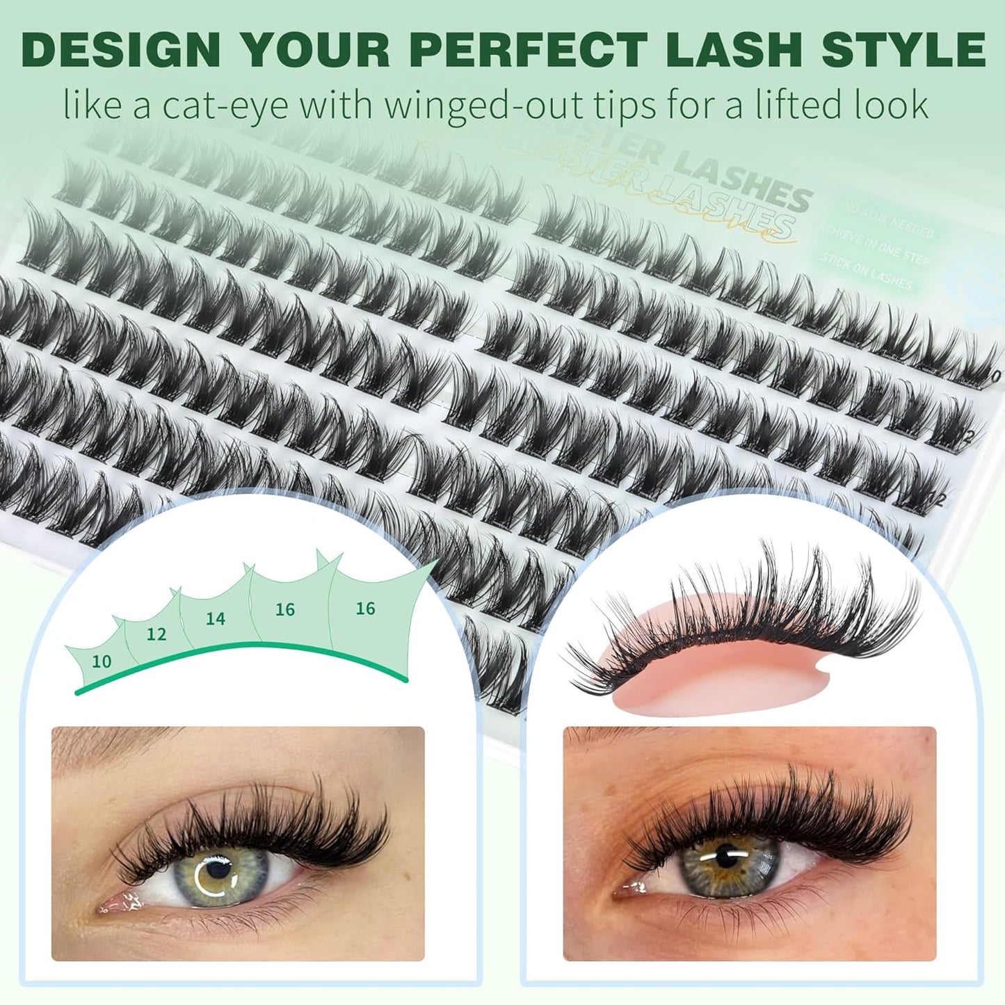 Self Adhesive Eyelash Clusters 168Pcs No Glue Lash Clusters Pre-glued Wispy Lash Extensions Self Adhesive Eyelashes Extensions Press on Individual Lash Extensions 10MM-16MM-FemmiqueWomen