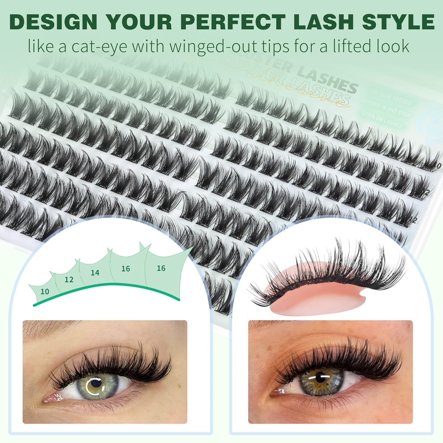 Self Adhesive Eyelash Clusters 168Pcs No Glue Lash Clusters Pre-glued Wispy Lash Extensions Self Adhesive Eyelashes Extensions Press on Individual Lash Extensions 10MM-16MM-FemmiqueWomen