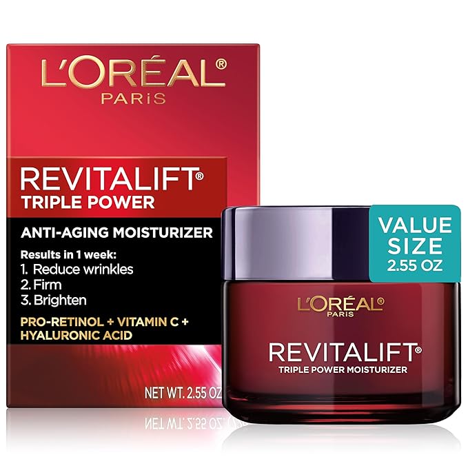 L'Oreal Paris Revitalift Triple Power Anti-Aging Face Moisturizer, Pro Retinol, Hyaluronic Acid & Vitamin C, Reduce Wrinkles 2.55 Oz-FemmiqueWomen