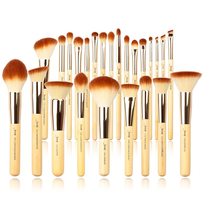 Jessup Professional Bamboo Makeup Brushes, Premium Synthetic Foundation Powder Concealer Blush Highlight Eye Blending Cosmetic Brush Set 25pcs T135-FemmiqueWomen