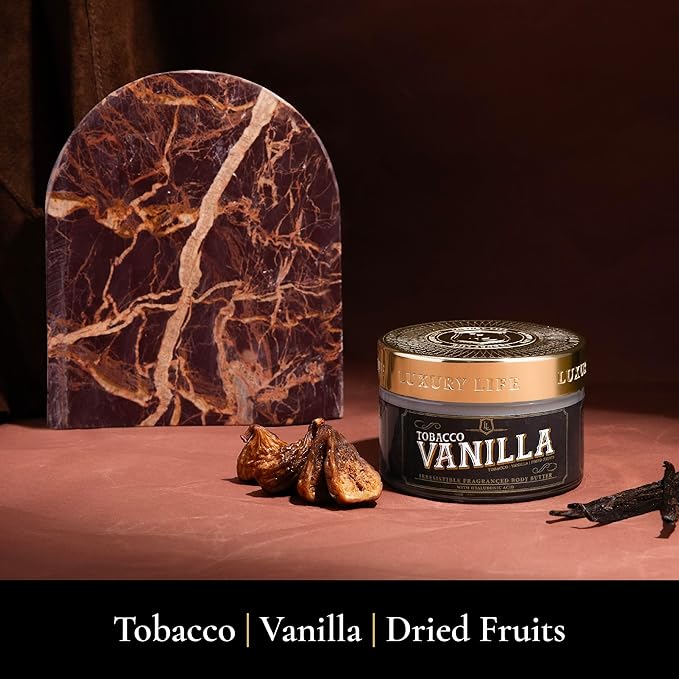 LUXURY LIFE BUTTER - Irresistibly Scented Body Butter with Hyaluronic Acid for Ultimate Moisture. Luxurious Natural Fragrance. Hydrates for a Non-Greasy Glamorous Glow, Tobacco Vanilla, 5 oz.-FemmiqueWomen