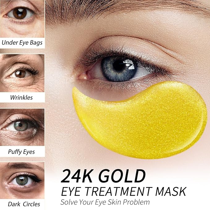 24k Gold Under Eye Patches - 60 Pcs Eye Mask Pure Gold Anti-Aging Collagen Hyaluronic Acid Under Eye Mask for Dark Circles, Puffiness & Wrinkles Refresh Your Skin-FemmiqueWomen