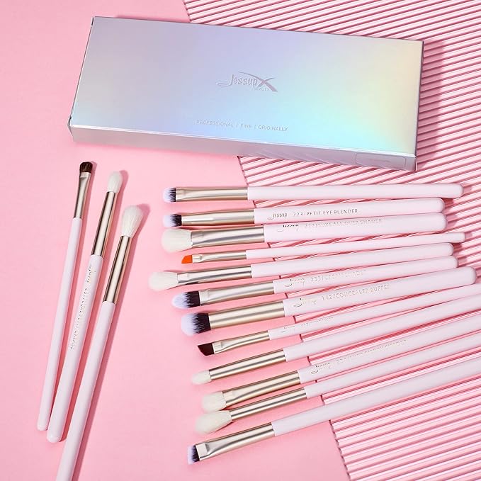 Jessup Eyeshadow Brushes 15pcs, Natural Eye Brush Set for Eyeshadow Blending Concealer Eyebrow Eyeliner, Blushing Bride T294-FemmiqueWomen
