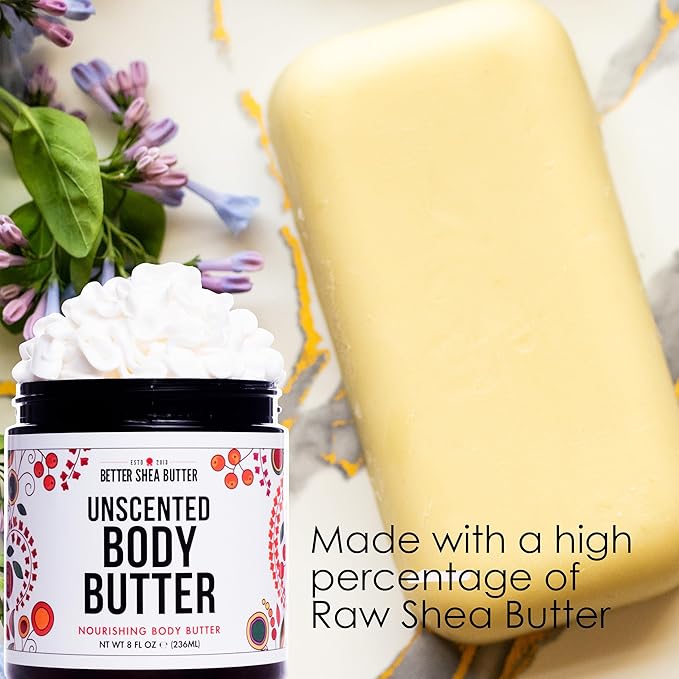 Unscented Body Butter for Dry Skin | with Raw Shea Butter and Jojoba Oil | Deep Moisturizer Safe for Sensitive Skin, Non Greasy, Fragrance Free | 8 oz-FemmiqueWomen