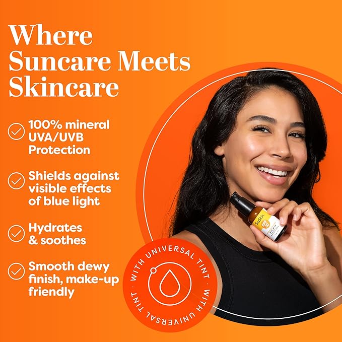 TruSkin Sunscreen Serum for Face – SPF 30 Universal Tinted Mineral Sunscreen Face Serum – Lightweight Transparent Finish – Zinc Oxide, Vitamin C, Hyaluronic Acid, Ceramides, All Skin Types, 1 fl oz-FemmiqueWomen