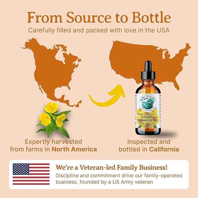 Bella Terra Oils - Organic Evening Primrose Oil 8 oz - Harvested for Excellence, Packed with Nutrients & Omega-6, Perfect Elixir for Enhancing Natural Beauty-FemmiqueWomen