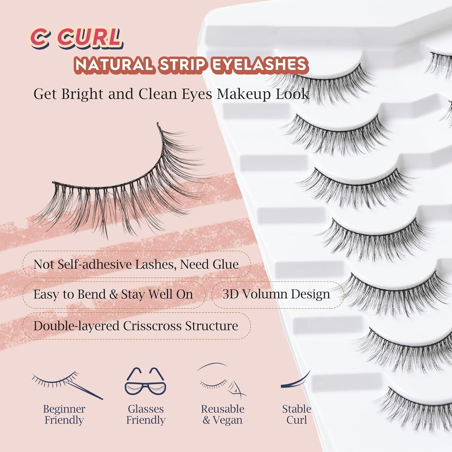 Anime Lashes Wispy False Eyelashes Natural Look 12MM Strip Lashes Thin Band False Lashes 3D Volume Fake Eyelashes 7 Pair C Curl Lash Pack Siligli-FemmiqueWomen