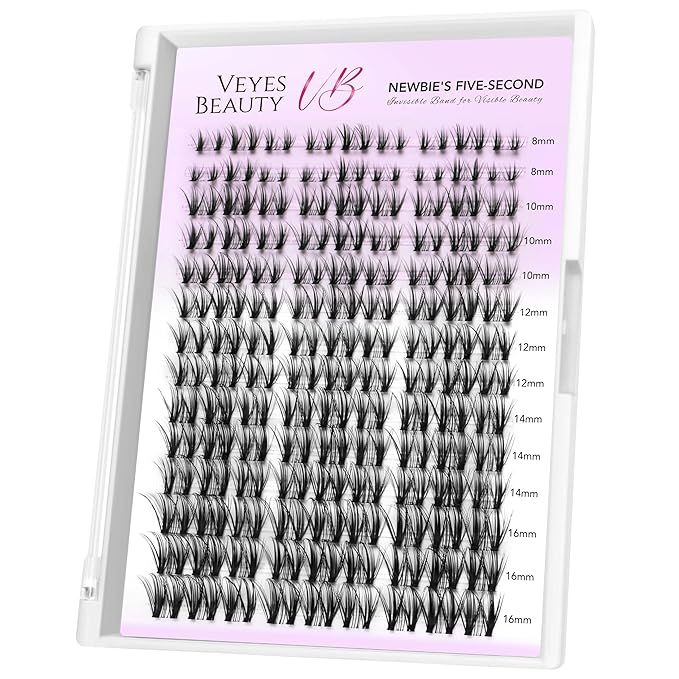 VEYESBEAUTY Lash Clusters Eyelash Extensions Thin & Invisible Band DIY Individual False Eyelashes Newbie's Five-Second Series Wispy Lash Tray for Self-application, Whisper Lashes 8-16mm Mixed Length-FemmiqueWomen