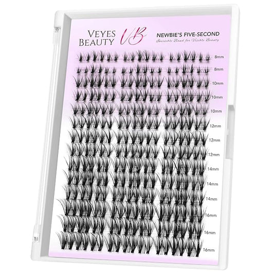 VEYESBEAUTY Lash Clusters Eyelash Extensions Thin & Invisible Band DIY Individual False Eyelashes Newbie's Five-Second Series Wispy Lash Tray for Self-application, Whisper Lashes 8-16mm Mixed Length-FemmiqueWomen