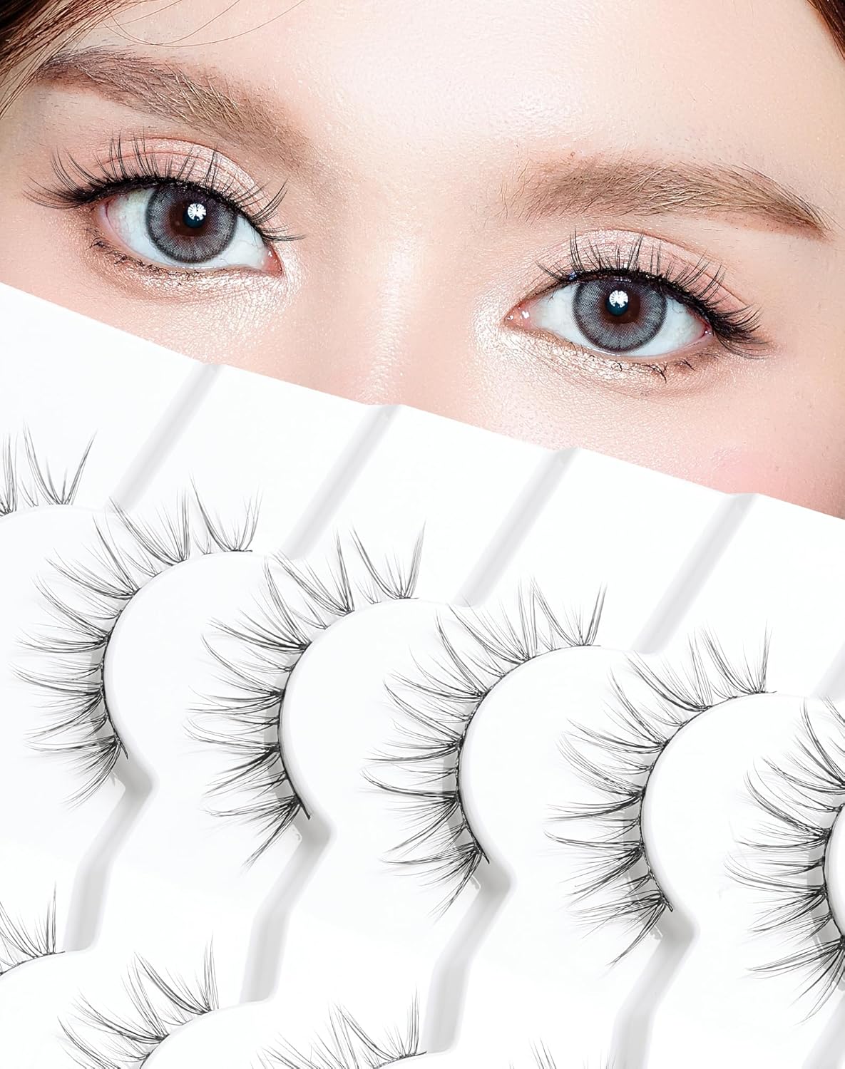 False Eyelashes Natural Lashes Wispy 10mm Short Eyelashes Natural Anime Lashes Thin Band Strip Eyelashes Curly False Eye Lashes Pack 7 Pair Siligli Lashes That Looks Like Extensions-FemmiqueWomen