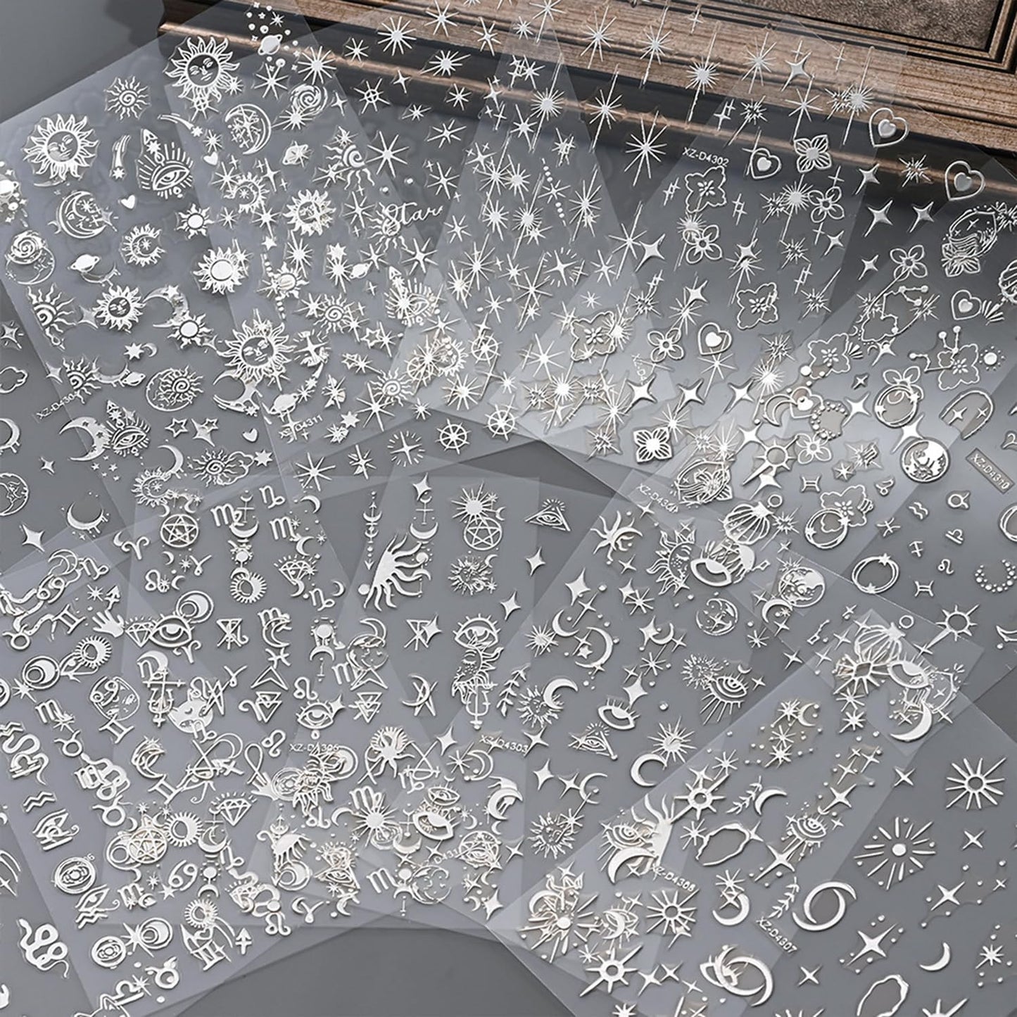 12 Sheets Silver Nail Art Stickers Decals Star Moon Nails Stickers for Nail Art Self-Adhesive Snake Nails Decal-FemmiqueWomen