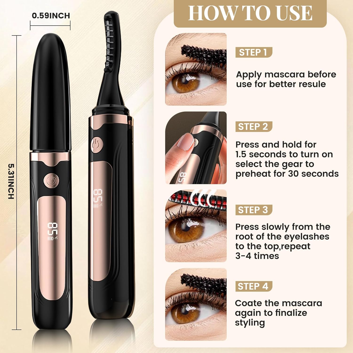 Heated Eyelash Curler, Best Selling Eyelash Curler, 10 Seconds Quick Heat - Lasts Long - with Led Display, use with Mascara, Suitable for Women and Girls-FemmiqueWomen