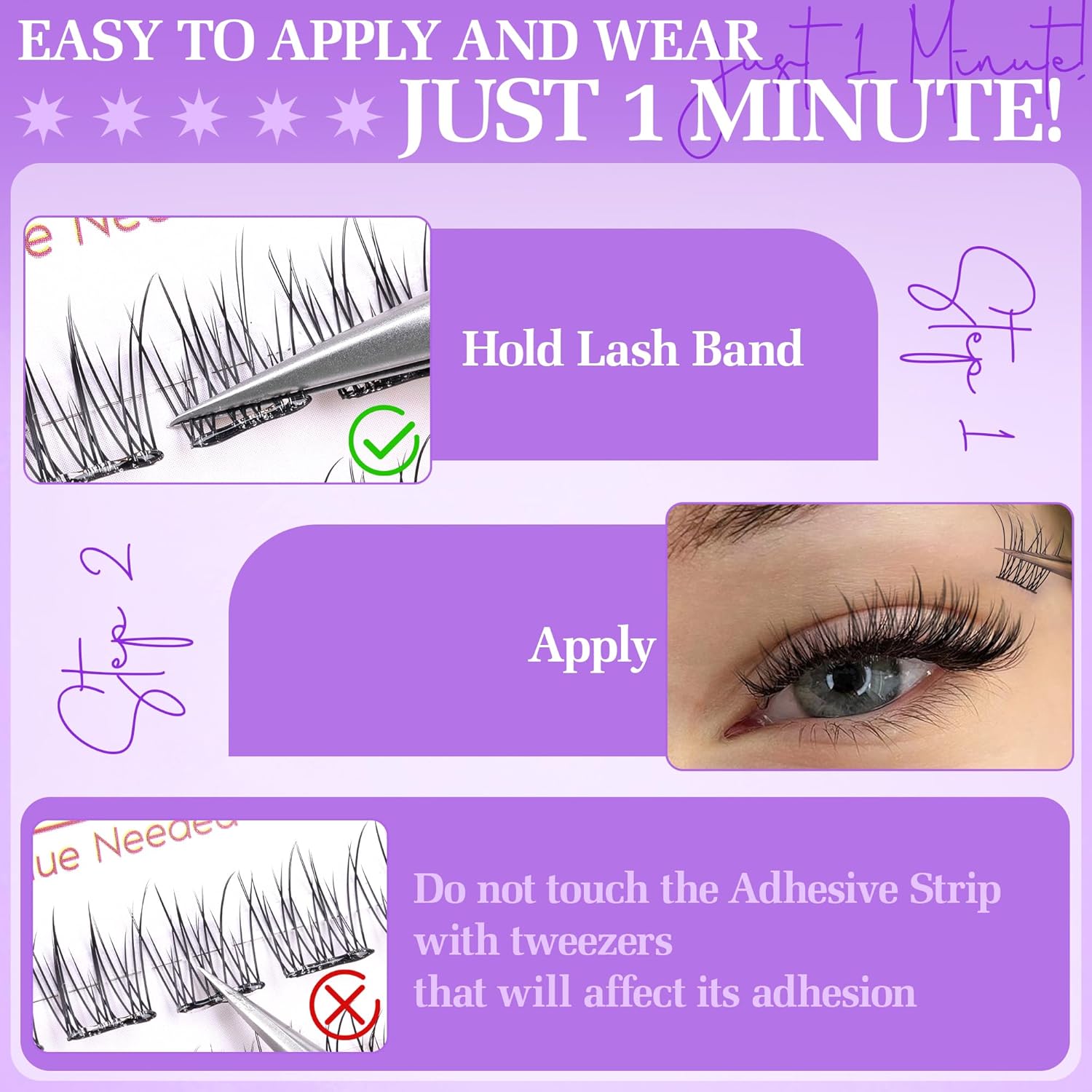 Natural Self Adhesive Clusters Lashes No Glue Self Adhesive Wispy Cluster Eyelashes Extensions Pre-glued Lashes Cluster Reusable C-Curly Individual Lashes 9-12mm Press on Lash by zenotti-FemmiqueWomen