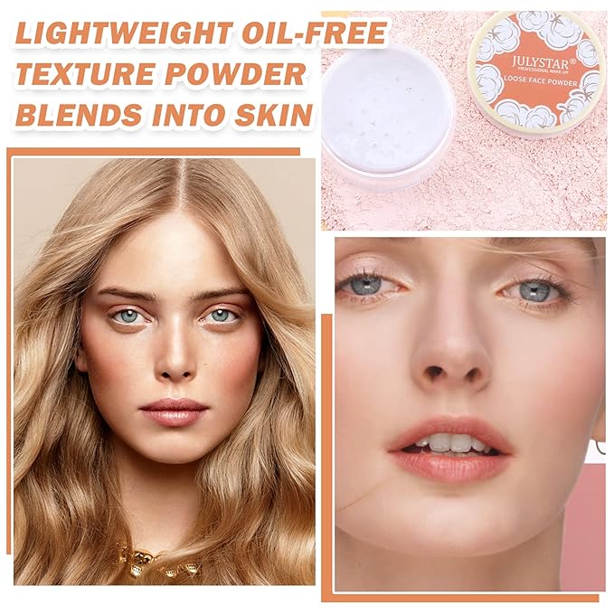 2PCS Pink Setting Powder Loose Face Powder Matte Soft Smooth Oil Control Long Lasting Loose Setting Powder Makeup for Natural Flawless（02# Pink Complexion）-FemmiqueWomen