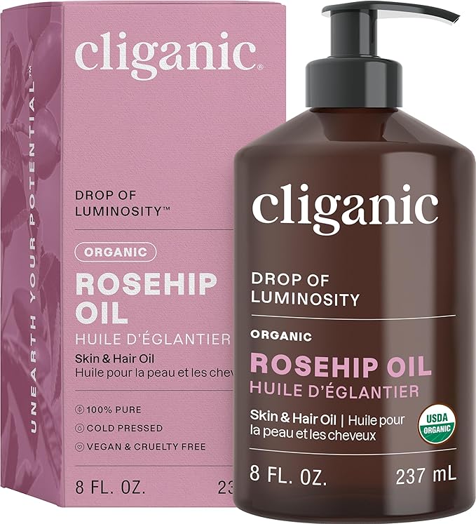 Cliganic Organic Rosehip Seed Oil for Face, 100% Pure | Natural Cold Pressed Unrefined Non-GMO | Carrier Oil for Skin, Hair & Nails (Packaging May Vary)-FemmiqueWomen