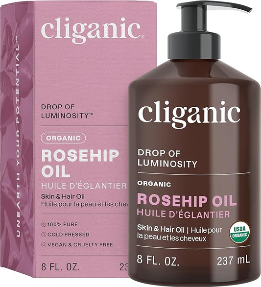 Cliganic Organic Rosehip Seed Oil for Face, 100% Pure | Natural Cold Pressed Unrefined Non-GMO | Carrier Oil for Skin, Hair & Nails (Packaging May Vary)-FemmiqueWomen