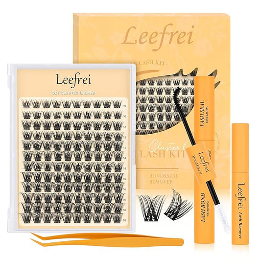Eyelash Clusters 10-18mm Wispy Lash Clusters D Curl DIY Cluster Lash Extension Kit Individual Lashes Kit With Bond & Seal, Glue Remover, Tweezers(LF01 Lashes Set)-FemmiqueWomen