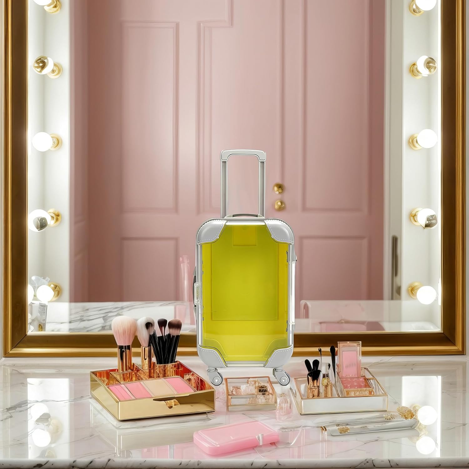 False Eyelash Storage Box, Portable Travel Organizer Mini Luggage False Eyelash Tray Makeup Tool (YELLOW)-FemmiqueWomen