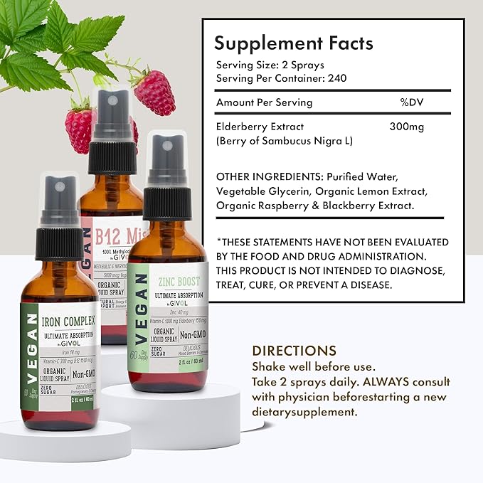 Iron Support Spray Bundle Liquid Vitamin B12 Methylcobalamin, Zinc Picolinate, and Bisglycinate | Non-GMO, Gluten-Free, Sugar-Free Iron Supplement | 2 Fl Oz Each | 360 Days Supply-FemmiqueWomen