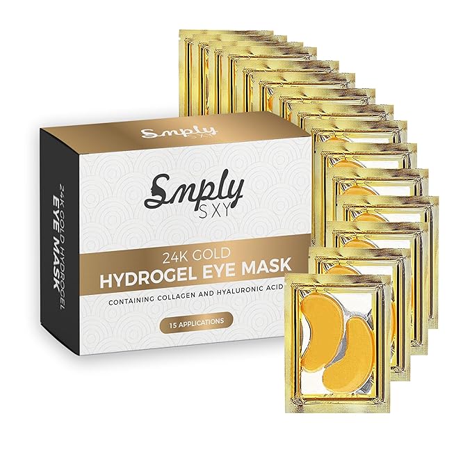 24k Gold Collagen Eye Mask: Hydrogel Under Eye Patches with Collagen & Hyaluronic Acid - Hydrating Under Eye Mask for Dark Circles, Puffy Eyes, & Under Eye Bags - Cooling Gel Treatment Pads - 15 Pairs-FemmiqueWomen