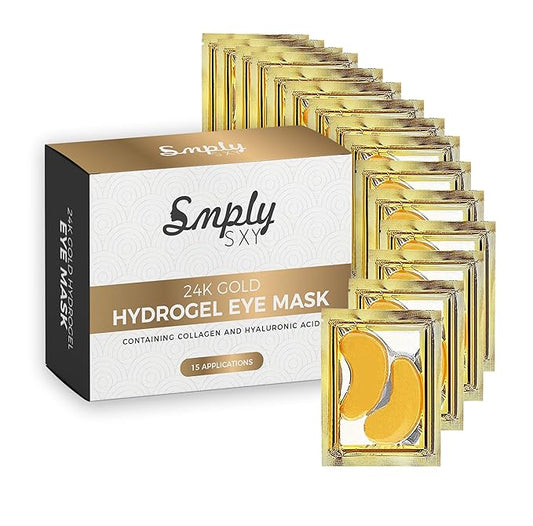 24k Gold Collagen Eye Mask: Hydrogel Under Eye Patches with Collagen & Hyaluronic Acid - Hydrating Under Eye Mask for Dark Circles, Puffy Eyes, & Under Eye Bags - Cooling Gel Treatment Pads - 15 Pairs-FemmiqueWomen