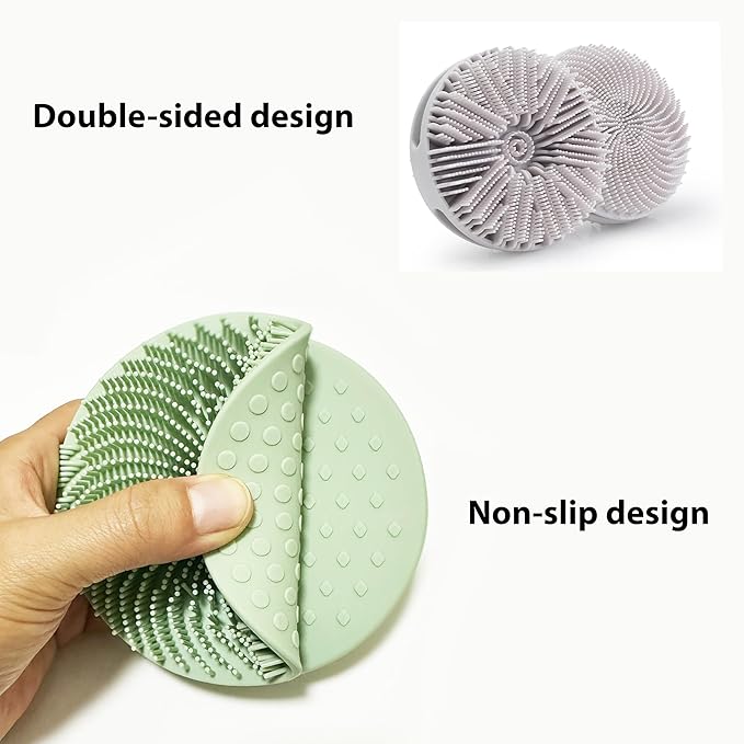 2 PC Silicone Exfoliating Body Scrubber, Silicone Body Shampoo Brush, Soft Silicone Loofah for Sensitive Skin, Shower Silicone Hair Scalp Massager, Easy to Clean, Lather Well(Gray&Green)-FemmiqueWomen