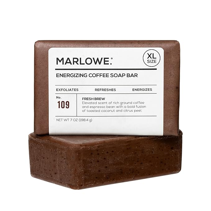 MARLOWE. No. 109 Coffee Bar Soap 7 oz, Body Scrub Soap for Men, Refreshing, Energizing & Exfoliating with Natural Extracts, Caffeine, Coffee Beans & Cocoa Butter, Fresh Brewed Scent-FemmiqueWomen