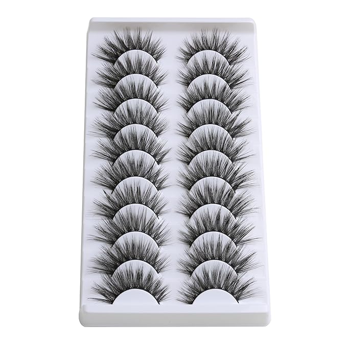 SUNWELL False Eyelashes 16mm Mink Lashes Cat Eye Faux Mink Lashes 8D Fluffy Strip Lashes Soft Wispy Luxury Volume Fake Eyelashes 10 Pairs Pack-FemmiqueWomen