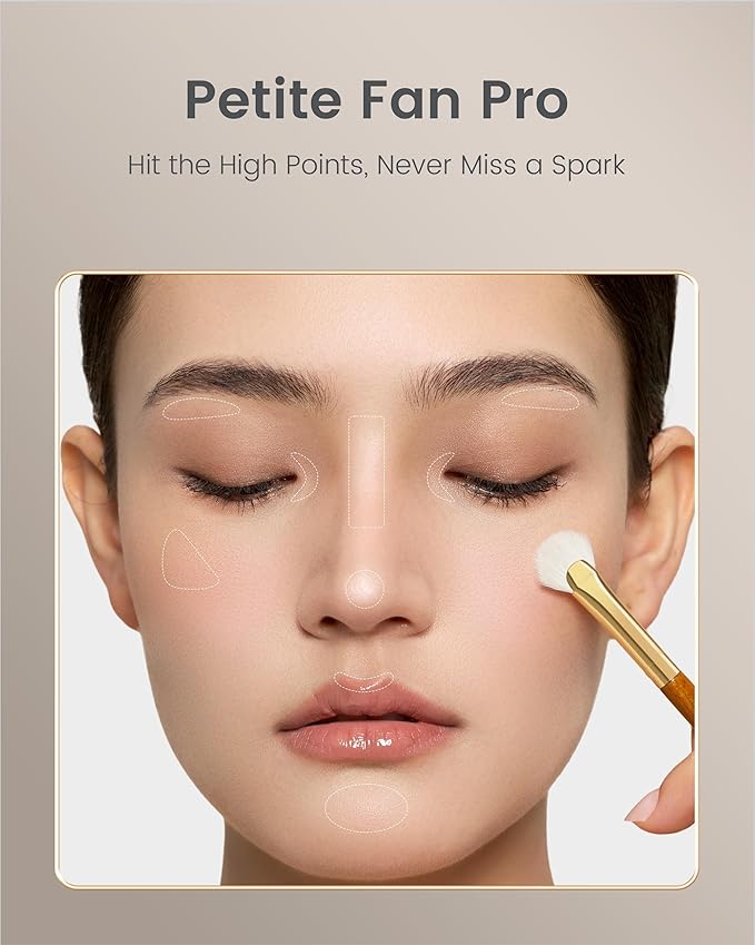 Desert Oak Series Mini Fan Brush - Ultra-Fine Goat Hair for Precision Highlighting, Flat Fan Shape Targets Cheekbones/Nose Bridge, Ebana Bubinga Handle & Brass Ferrule (CM 166)-FemmiqueWomen