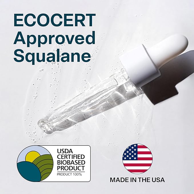 QRxLabs Pure Organic Squalane Oil & Vitamin E Oil for Face & Skin - 2 Fl Oz - USDA & ECOCERT Certified Organic Sugarcane - Hydrating Facial, Body & Hair Formula - Reduces Fine Lines & Wrinkles-FemmiqueWomen