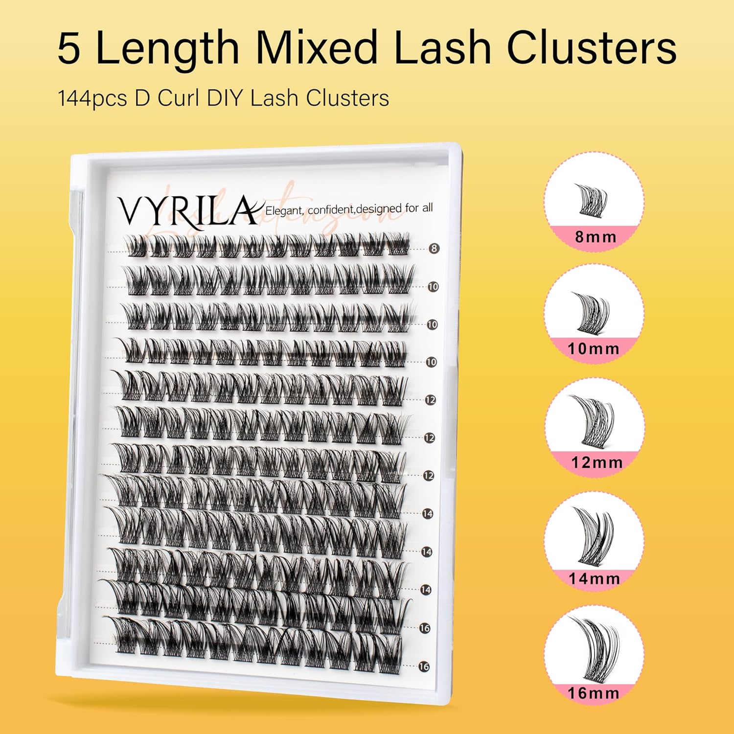 Lash Clusters 8-16mm, False Eyelashes 144pcs, Cluster Eyelash Extensions Matte Black Soft, Diy Lash Extensions D Curl Natural Lash Clusters Faux Mink Lashes Wispy（Sway,144pcs,0.07,D,8-16MIX)-FemmiqueWomen