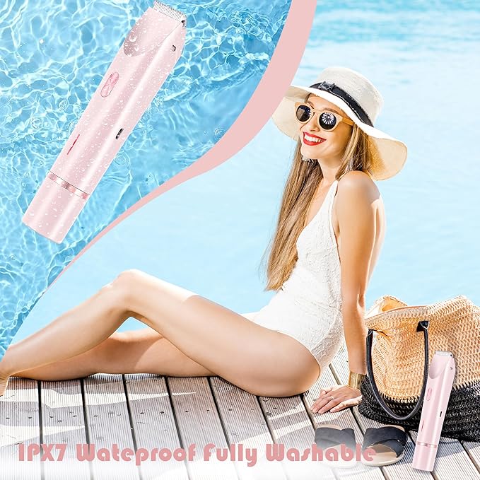 2-in-1 Women's Electric Shaver, Waterproof Cordless Bikini Trimmer & Body Razor, Dual Head Pain-Free Design, Pink Galaxy (2025)-FemmiqueWomen