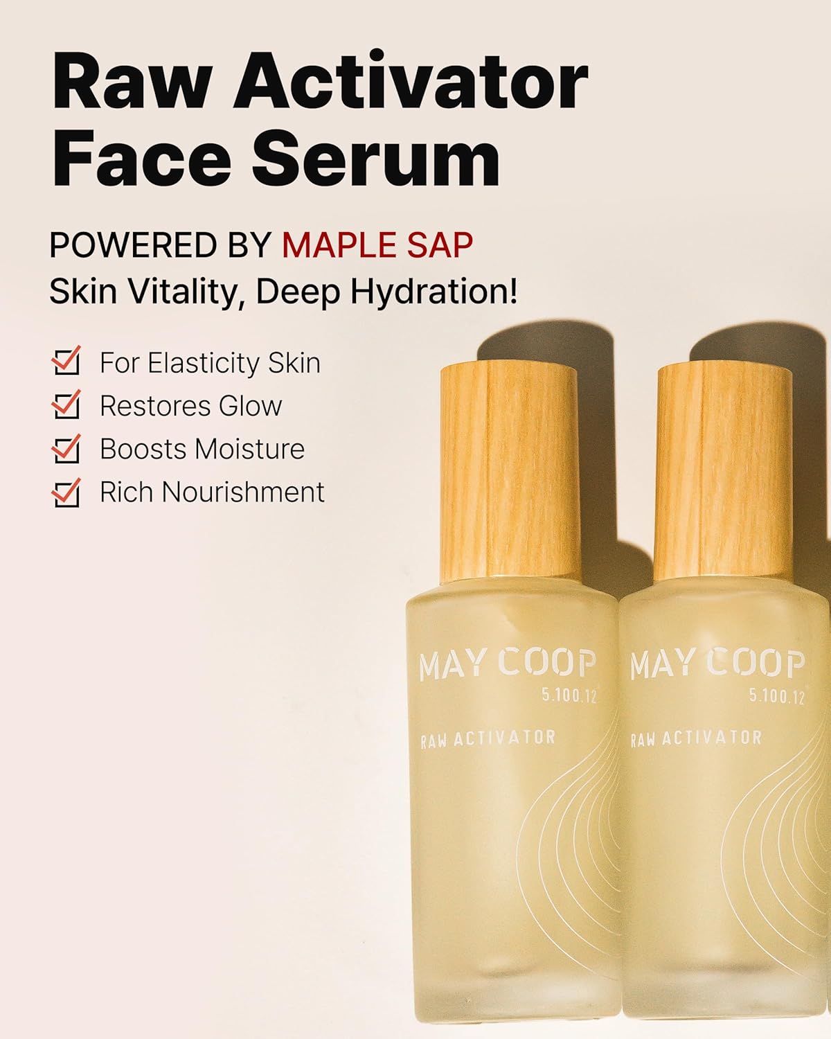 MAY COOP Raw Activator Face Serum – Hydrating & Nourishing Face Serum with 63% Maple Sap for Moisture - Anti Aging Skin Vitality & Glow - Korean Skincare, 2.02 fl.oz.-FemmiqueWomen