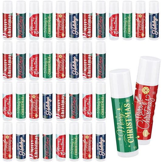 36 Pcs Lip Balm Bulk Easter Basket Stuffers Christmas Gifts for Kids Holiday Lip Balm Moisturizing Stick Lip Care Multipack Flavored Lip Balm for Party Supplies in 6 Flavors (Santa Claus)-FemmiqueWomen