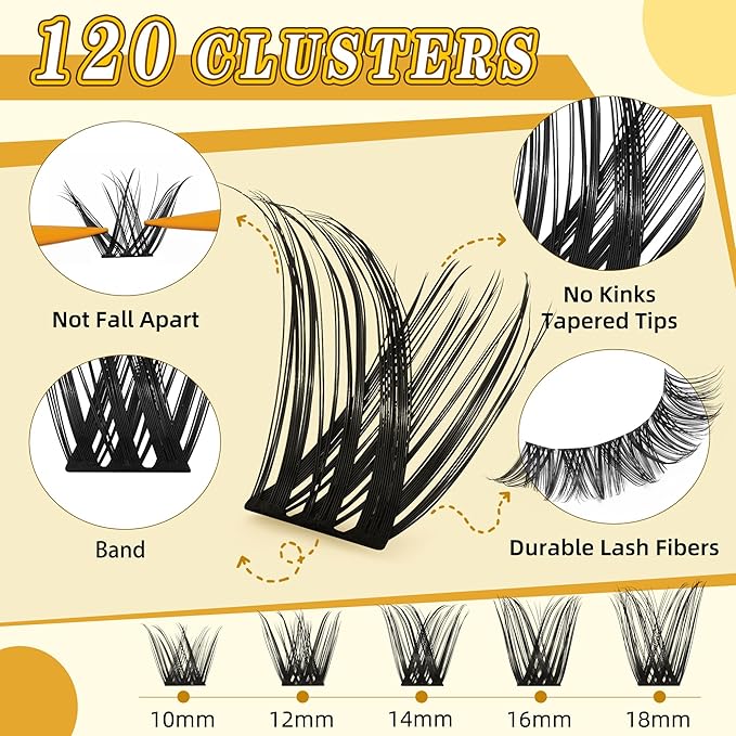 Eyelash Clusters 10-18mm Wispy Lash Clusters D Curl DIY Cluster Lash Extension Kit Individual Lashes Kit With Bond & Seal, Glue Remover, Tweezers(LF01 Lashes Set)-FemmiqueWomen