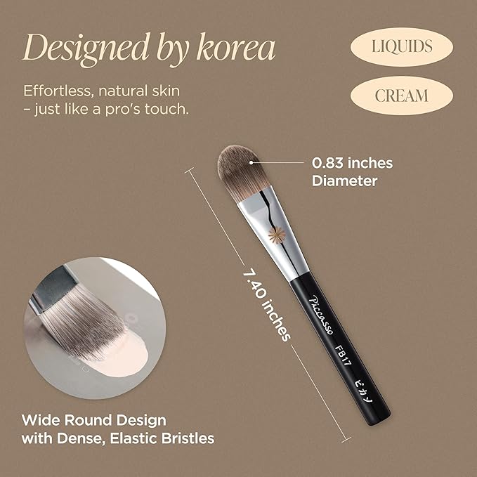 Piccasso FB17 Foundation Brush – Soft Makeup Brush for Liquid & Cream Foundation, Curved Bristles for Smooth and Flawless Face Makeup, Professional Tool for Base Layering, Korean Beauty Essential-FemmiqueWomen