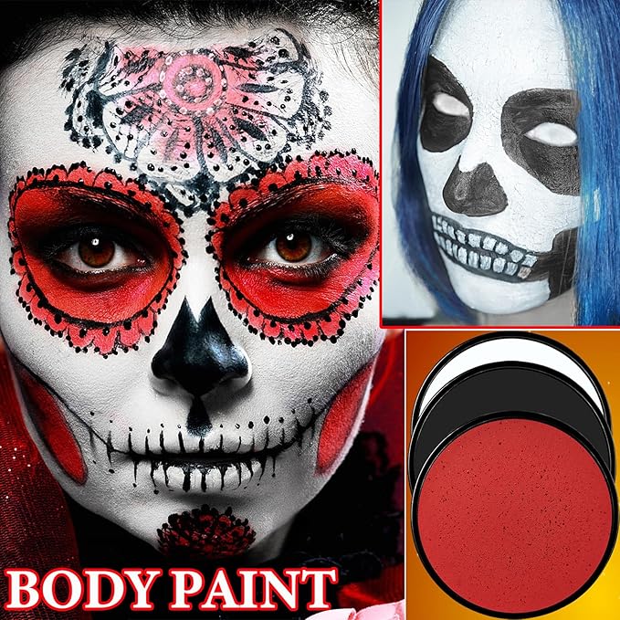 3 Pcs Halloween Face Paint Special Effects Makeup Kit,Water-based Black White Red Face Body Paint,Clown Cosplay SFX Joker Zombie White Makeup Professional Face Painting Kit for Adult-FemmiqueWomen
