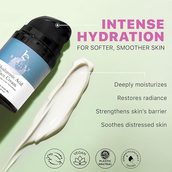 Hyaluronic Acid Moisturizer for Face - USA Made with Organic & Natural Ingredients, Hydrating Anti Aging Face Moisturizer for Dry Skin with Glycerin & Vitamin E, Unscented Anti Wrinkle Cream-FemmiqueWomen