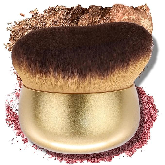 Airbrush Kabuki Brush for All Face Makeup & Foundation for Liquid, Cream and Powder Face Makeup, Large Brush for Effortless Natural Beautiful Look, With Wide-headed Bristles - Gold-FemmiqueWomen