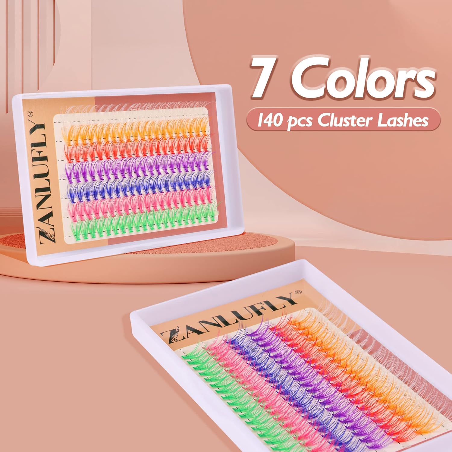 Colored Lashes Cluster Eyelashes Individual DIY Lashes Extensions 7 Colors Eye Lashes Extensions 140 PCS Clusters False Lashes DIY at Home Set Pack（14MM）-FemmiqueWomen